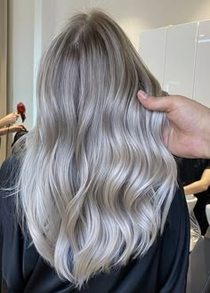 Ashy Ice Blonde Hair, Blended Ashy Blonde, Super Ashy Blonde, Grey Toned Hair Ash Blonde, Brunette To Ash Blonde, Pearl Blonde Hair Balayage, Ashy Babylights, Full Balayage Ash Blonde