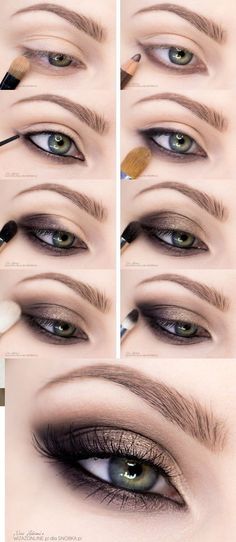 Tutorial de olhos esfumados com marrom, preto e dourado. #makeup #maquiagem…: Teknik Makeup, Green Eyes Pop, Tutorial Eyeliner, Smokey Eye Tutorial