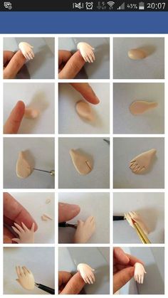 several images of different types of plastic objects being used to make handmade doll hair