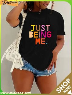 Plus Size Letter Print Casual T Shirt Summer T Shirts, Casual T Shirt, Product Name, Casual T Shirts, Letter Print, Women's Style, Letter Prints, Plus Size Fashion, Plus Size