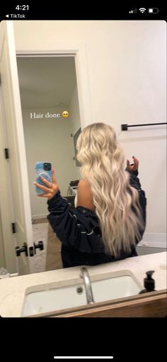 Bright Blonde Hair Extensions, Super Blonde Balayage With Dark Roots, Platinum Blonde Extensions, Blonde On Blonde Balayage, Blonde Hair With Extensions Long, Long Blonde Highlighted Hair, Extra Long Blonde Hair, Blonde With Extensions, Prom Hair Blonde