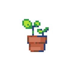 a pixelated plant in a pot with green sprouts growing out of it