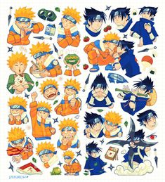 an image of the characters from naruta and his friends in various poses, with different