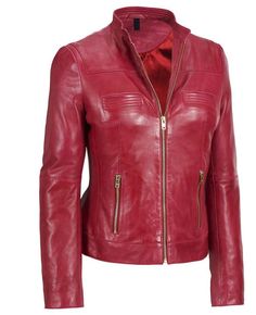 Elevate your style quotient with our women's red lambskin leather jacket, a chic and versatile piece designed to make a statement wherever you go. Crafted with precision, this jacket seamlessly combines classic elegance with modern functionality. Key Features: Premium Lambskin Leather: This jacket is expertly crafted from top-quality lambskin leather, known for its exquisite softness, durability, and distinct texture. It's a piece that exudes luxury. Bold Red Hue: The striking red color adds a pop of confidence and sophistication to your outfit, ensuring you stand out from the crowd. It's a versatile shade that complements various styles. Long Sleeves: Designed with long sleeves, this jacket provides maximum coverage and warmth, making it perfect for chilly days and cooler evenings. Effort Lamb Jacket, Purple Leather Jacket, Casual Leather Jacket, Leather Outerwear, Lambskin Leather Jacket, Leather Sleeves, Wardrobe Inspiration, Lady Biker, Genuine Leather Jackets