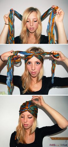 Wearing a headband will add a lovely touch to your stunning look, it can also hide any hair problems you have. Whether you have a long or short hair, and whatever your hair color is, you can always wear a headband in a way which suits your style. Here are 12 tutorials on how to wear the perfect headband. Fortune Teller Costume, Turban Tutorial, Halloween Hairstyles, Boho Headband, Hippie Chic