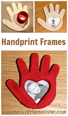 handprint frames are shown with red and white hands holding a baby's photo