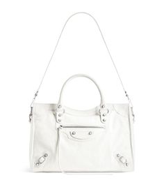 Find BALENCIAGA Medium Leather Le City Top-handle Bag on Editorialist. The Balenciaga Le City bag is a classic style with a modern twist. This medium top-handle bag features a structured rectangular shape, braided handles and elongated zipper pulls. The bag can be carried on the shoulder or hand carried with its top handle. Handle Bag, White Bag