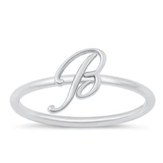 Script Letter Ring Available Sz 4-10 Sterling Silver 925 Adjustable Sterling Silver Initial Ring In White, Adjustable Initial Ring In White Gold And Sterling Silver, Adjustable White Gold Initial Ring In Sterling Silver, Elegant Personalized Sterling Silver Midi Rings, Adjustable White Gold Sterling Silver Initial Ring, Ladies Silver Rings, Letter Ring, Script Lettering, Letter B