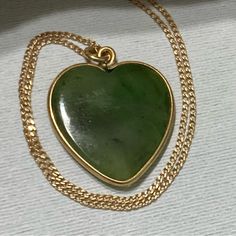 14kt Yellow Gold Jade Heart-Shaped Vintage Art Deco Pendant Necklace Jade Is An Ancient Stone That Has Historically Been Used To Attract Love, This Necklace Is The Epitome Of A Love Token 16" Chain Has Cartouche Marked Sylkay 14kt Vintage, Probably 1930's Art Deco. There Is Another One Of These Listed Elsewhere For 9x The Price Of This One! Chain Is Delicate Looking But Sturdy Heart Pendant Is Quarter Sized Outlined In A 14kt Gold Frame See Pics Gift Wrapping Available, Message Me At Purchase Bin 723 Art Deco Pendant Necklace, Ancient Stone, Attract Love, Art Deco Pendant, Love Token, 1930s Art Deco, 14kt Gold, Vintage Art Deco, Gold Frame