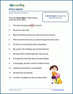 a worksheet with the words direct objects in english and spanish, including an image of