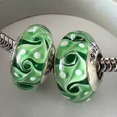 Fits Pandora and all European Charm  Really pretty Murano charms  925 sterling silver cores  925 stamped Nickel-free Green Charms For Gifts, Green Round Charms Jewelry, Pandora Green, Green Wave, Charms, 925 Sterling Silver, Sterling Silver, Green, Silver