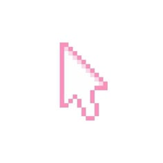 a pink pixelated video game logo on a white background with an arrow pointing to the right