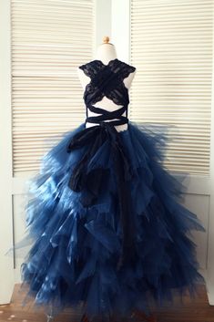 This dress is made of high-quality lace and tulle fabric ; Backless style with long navy lace straps you can tie in any style you like by yourself; Huge ruffle tulle skirt in ankle-length; Custom color/custom size/custom design is welcome. Navy Blue Flower Girl Dresses, Ruffle Tulle Skirt, Navy Flower Girl, Designer Flower Girl Dresses, Grey Tulle Skirt, Bridesmaid Skirts, Long Flower Girl Dresses, Pink Tulle Skirt, Tulle Flower Girl