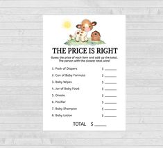 the price is right printable baby shower game for boys and girls, with two puppies