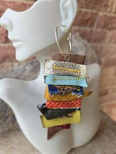 Leather & denim multi color dangle hoop earrings Nickel-free Multicolor Earrings For Everyday Use, Everyday Multicolor Nickel-free Earrings, Everyday Multicolor Nickel Free Earrings, Modern Multicolor Earrings For Everyday, Modern Multicolor Small Hoop Jewelry, Everyday Multicolor Nickel-free Hoop Earrings, Multicolor Dangle Earrings For Everyday, Multicolor Modern Small Hoop Earrings, Everyday Multicolor Dangle Earrings