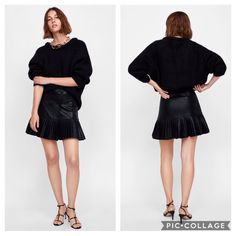 The Most Beautiful Faux Leather Skirt With Two Sets Of Front Button Closure! Pleats Make It A Holy Grail Hot And Sexy. Faux Leather Pleated Skirt, Leather Pleated Skirt, Zara Skirts, Faux Leather Skirt, Holy Grail, Zara Black, Pleated Skirt, Leather Skirt, Most Beautiful