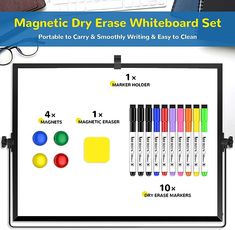 magnetic dry erase whiteboard set with markers and markers, 10x4 inches