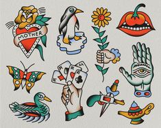 an assortment of tattoos on a piece of paper