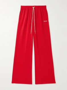 Shop CELINE HOMME Straight-Leg Logo-Print Jersey Track Pants, Explore the latest in-season CELINE HOMME collection today on MR PORTER Red Pants Men, Red Sweatpants, Designer Pants, Flight Jacket, Pants For Men, Jogging Pants, White Jersey, Pants Design, Jogger Sweatpants