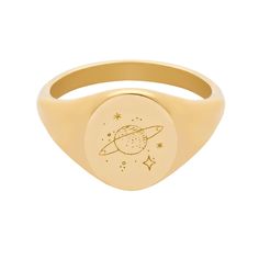 Stainless steel *tarnish free* Choose your size Signet face: 12mm height x 10mm width Available in gold and silver Delicate planet engraving Saturn Ring, Silver Signet Ring, Gold Signet Ring, All That Glitters, Signet Ring, Gold And Silver, Chains Necklace