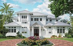 this is an artist's rendering of the front elevation of these luxury home plans