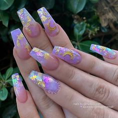 Pink Opal Nails, Coffin Nails Ombre, Opal Nails, Moon Nails, Short Coffin Nails, Vacation Nails, Summer Acrylic Nails