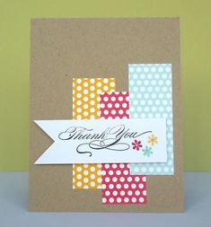 a thank you card with polka dots and flowers on the front, in brown paper