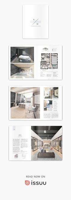 the inside pages of an architectural brochure, with images of different rooms and furniture