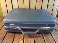 Vintage Blue American Tourister Suitcase. Measurements are 21x16x7 inches. Blue Travel Briefcase Rectangular Shape, Blue Rectangular Briefcase With Luggage Sleeve, Blue Travel Briefcase With Luggage Sleeve, Blue Rectangular Cases For Trips, Blue Luggage, Blue Suitcase, Old Suitcases, American Tourister, Suitcase Traveling