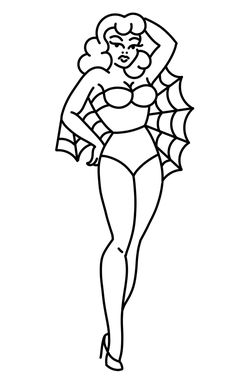 a drawing of a woman in a spider suit