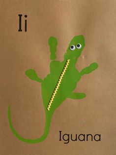 a brown paper bag with a green lizard on it's side and the words iguana written in black