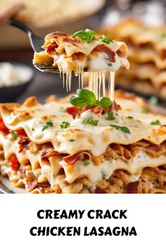 Looking for a delicious twist on lasagna? Try our mouthwatering crack chicken lasagna! This cheesy and flavorful dish combines the richness of lasagna with the irresistible flavors of crack chicken. Creamy, cheesy, and packed with tender chicken, this recipe is sure to be a crowd-pleaser. Perfect for dinner parties or cozy weeknight meals, this crack chicken lasagna will satisfy your cravings in no time. Get ready to indulge in layers of savory goodness that will leave you wanting more. Chicken Bacon Lasagna, Bbq Chicken Lasagna, Chicken Lasagna Recipe Easy, Lasagna Recipe Chicken, Cream Cheese Lasagna, Best Creamed Spinach Recipe, Cheesecake Lasagna, Bacon Lasagna, Chicken Lasagne