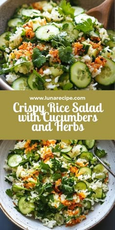 a salad with cucumbers and herbs in a bowl