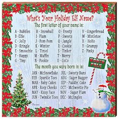 a wooden sign that says what's your holiday elf name? with a snowman and