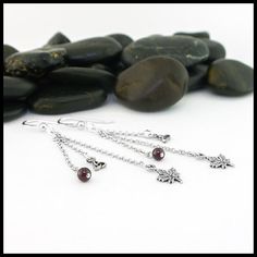 Limited Edition Maple Leaf Charm Drop Earrings with Garnet