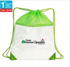 a white and green drawsack bag with the texas home garden logo on it