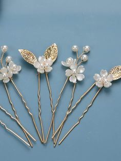 5pcs Faux Pearl & Flower Decor Bridal Hair Pin | SHEIN USA Flower Decor Wedding, Gold Hair Pins, Flowers Bride, Pearl Bride, Silver Hair Pin, Gold Hair Pin, Bridal Headwear, Bridal Hair Clip