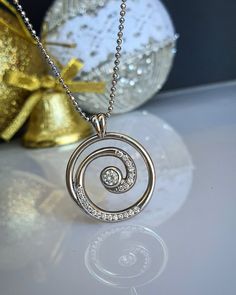 Spiral Pendant Necklace Natural Diamonds Solid Gold, Symbol of Circle of Life, Symbol of Balance, Symbol of Motion, Greek Spira #GreekJewelry #SolidGoldPendant #PendentGold #BohoNecklace #DanglePendant #SpiralPendant #EverydayNecklace #BridalJewelry #ModernJewelry #PendantsSpiral Balance Symbol, Unique Diamond Pendant, Symbol Of Balance, Gold Symbol, Evil Eye Ring Gold, Spiral Jewelry, Spiral Pendant, Diamond Pendants Designs, Wedding Ring Necklaces