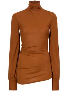 Proenza Schouler Sonia Draped Blouse - Farfetch Draped Blouse, High Neck Long Sleeve, Proenza Schouler, Asymmetric Hem, Fashion Branding, High Neck, Top Outfits, Texture, Long Sleeve