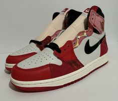 Up for your buying pleasure is a pair of SUPERRRRR LIGHTLY WORN, almost pass as deadstock Nike Air Jordan 1 Retro OG “Next Chapter”, they are a size 9. These are in collaboration with the Spider-Man: Across the Spiderverse movie. They have been worn 1x, if that. They do have some flaws as displayed in the pictures provided. Flaws include very minimal dirt/ wear to the soles. They include original box BUT NO alternate laces. I guarantee that they are 100% authentic Nike/Jordan Brand product. PLEASE INQUIRE ABOUT DIRECT INVOICE TO RECEIVE BETTER DEALS. I DO NOT DEAL WITH FAKES,VARIANTS OR B-GRADES IN ANY SHAPE OR FORM. SNEAKERS ARE GUARANTEED TO BE 100% AUTHENTIC NIKE/JORDAN BRAND PRODUCT. Please, please, please do not hesitate to ask any questions or request more detailed pics. JUST MAKE SU Across The Spider Verse Jordan 1, Aj1 Spiderman, Air Jordan 1 Spiderman, Barely Orange Jordan, Air Jordan 1 Spider Verse, Spiderverse Movie, Spider Man Across The Spiderverse, Nike Air Jordan 1 Retro, Nike Air Jordan 1