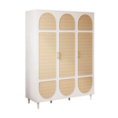 a white cabinet with four doors and three shelves