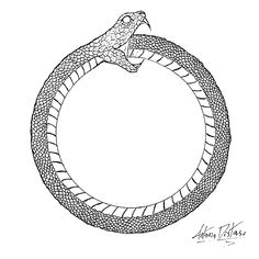 a drawing of a snake in a circle