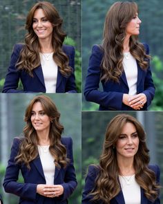 the duke and duchess of cambridge are shown in four different pictures, including one with long hair