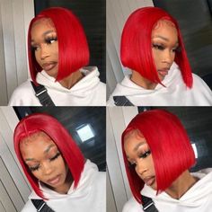 Red Bob Lace Front Wig Short Straight Synthetic Heat Resistant Wig Daily Cos Wig Invisible Knot, Red Bob, Straight Bob Hairstyles, Color Rubio, Blonde Bob Wig, Frontal Hairstyles, Brazilian Remy Hair, Straight Bob, Red Wigs