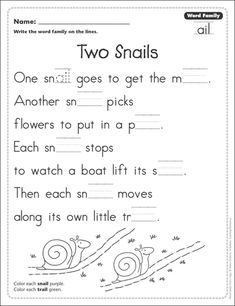 two snails worksheet for kids to learn how to read the words and numbers