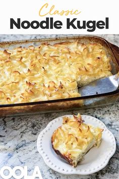 a casserole dish with noodle in it on a plate next to the casserole