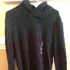 Bnwt. Color Is At The Intersection Of Dark Blue, Dark Green, Black And Gray. Mens Cable Knit Sweater, Crew Neck Sweater Men, Chunky Cable Knit Sweater, Shawl Collar Sweater, Textured Knit Sweater, Henley Sweater, Mens Cashmere, Blue Crewneck, Quarter Zip Sweater