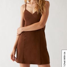 Nwt Comes With Free Gift If Purchased At Full Price! :) Chic Brown V-neck Sundress, Brown A-line Mini Dress For The Beach, Chic Brown Mini Dress With Spaghetti Straps, Chic Brown Mini Sundress, Fitted Brown Mini Slip Dress, Brown Fitted Mini Length Slip Dress, Fitted Brown Slip Dress For Spring, Spring Brown Fitted Slip Dress, Chic Brown Slip Dress For Summer