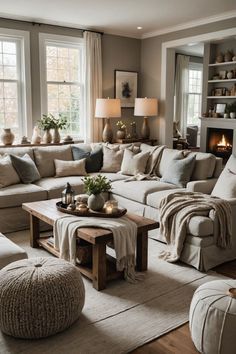 Home Decor: #homedecor, #interiordesign, #homedesign, #decor inspiration Brown Neutral Living Room Ideas, Sectional Living Room Inspiration, Living Room With Tan Walls, Sectional Living Room Ideas, Sitting Room Ideas Cozy, Cozy Family Room, Cozy Living Room Ideas, Inviting Living Room, Cozy Family Rooms