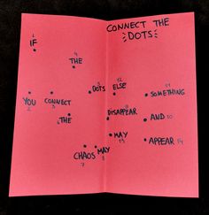 an open book with writing on it that says connect the dots and do's